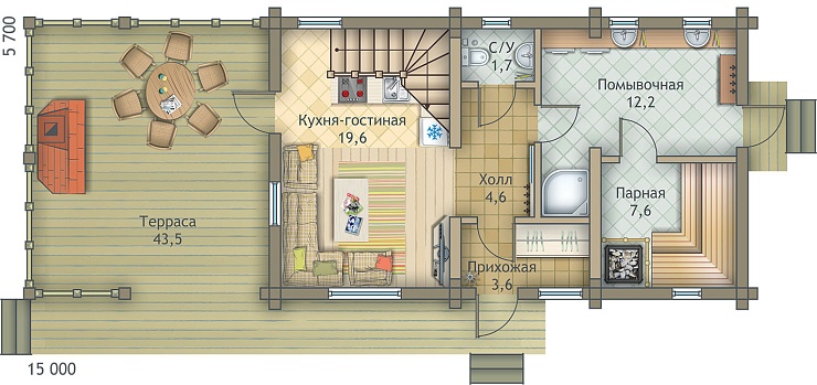 Проект брусовой бани Горки
